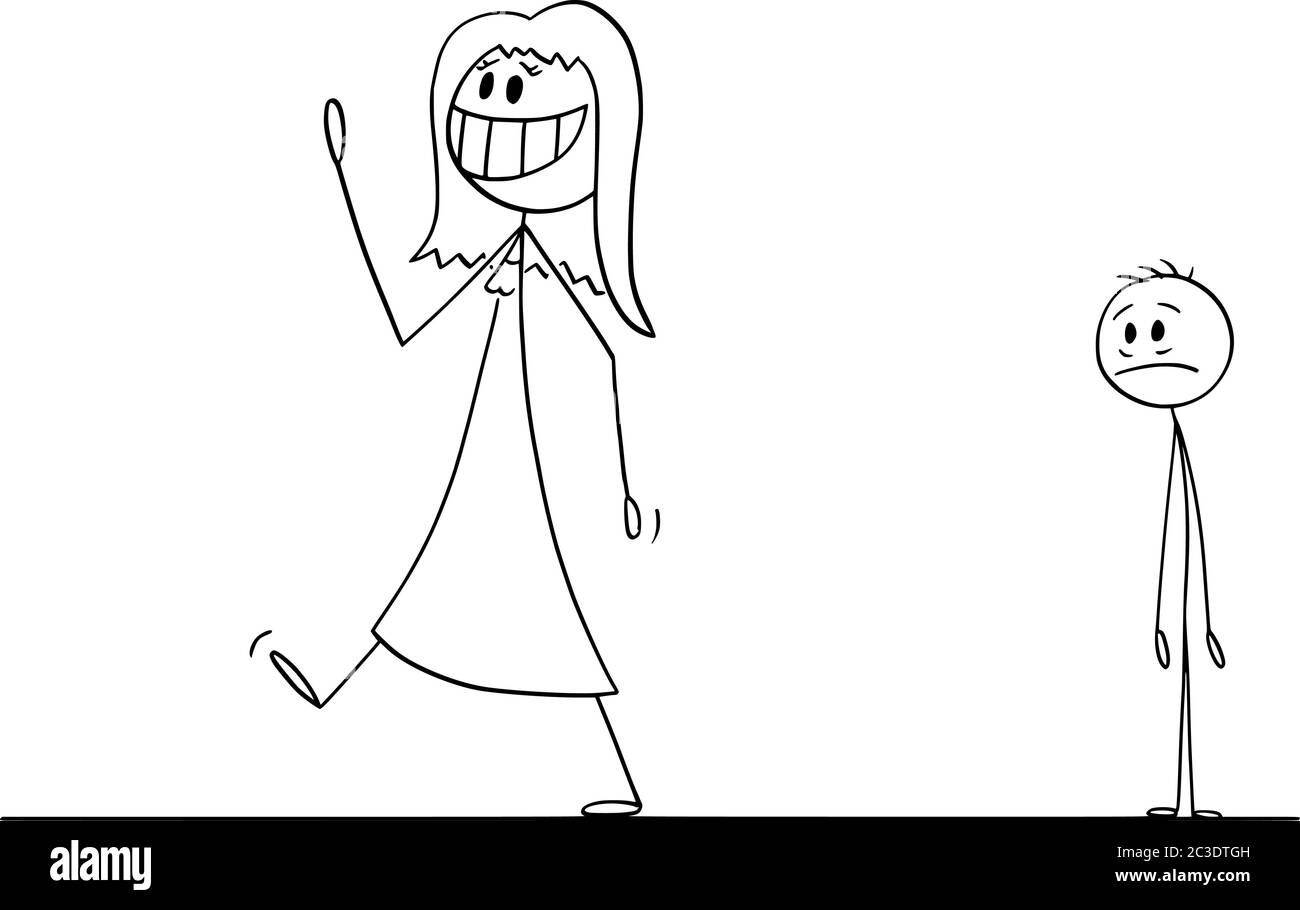 Vector Dibujo De La Figura De Palo De Dibujos Ilustración Conceptual De La Mujer Sonriente Feliz 
