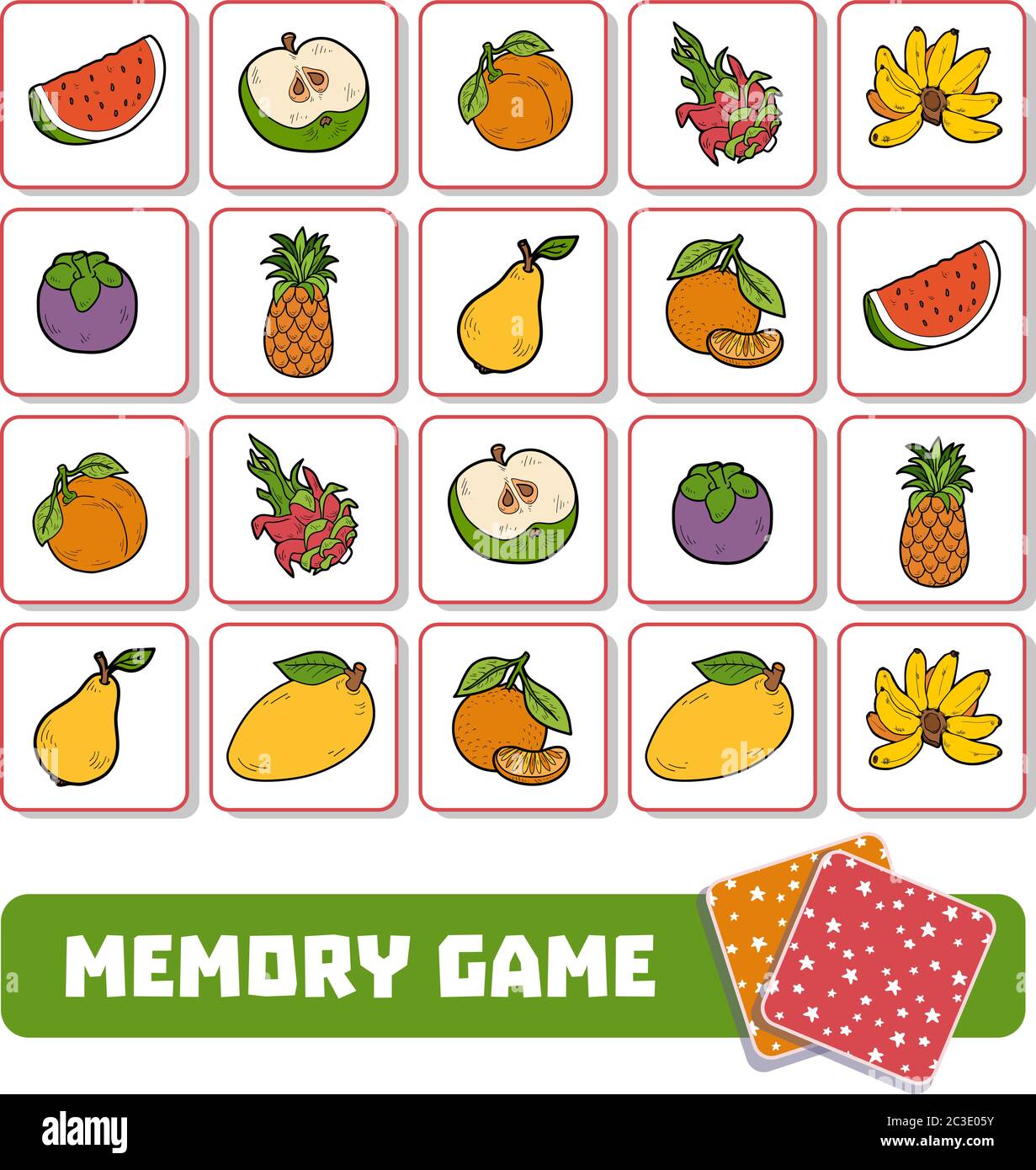 Juego de memoria para niños preescolares, tarjetas vectoriales con frutas  Imagen Vector de stock - Alamy