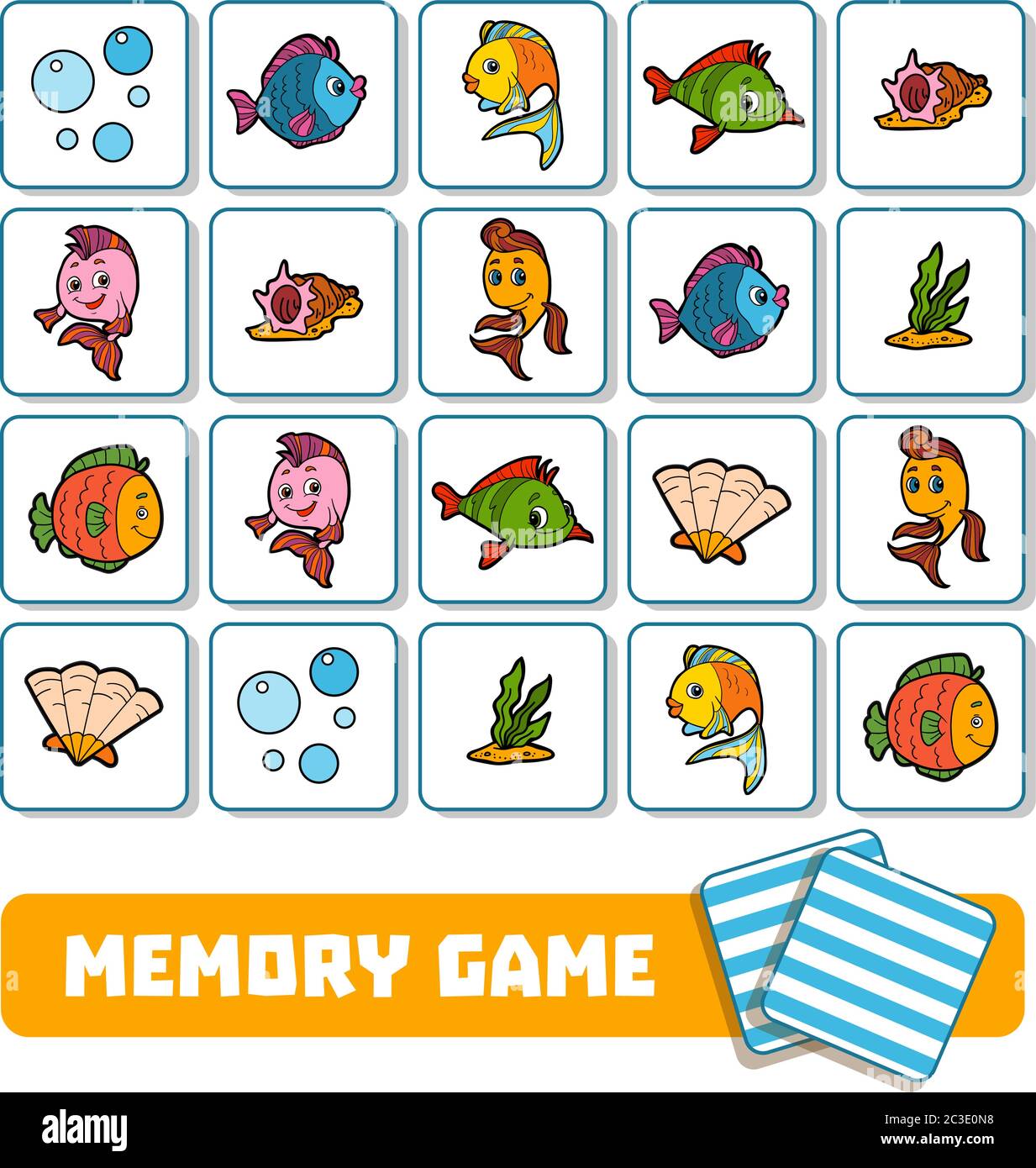 Juego de memoria para niños preescolares, tarjetas vectoriales sobre el mundo del mar de stock - Alamy