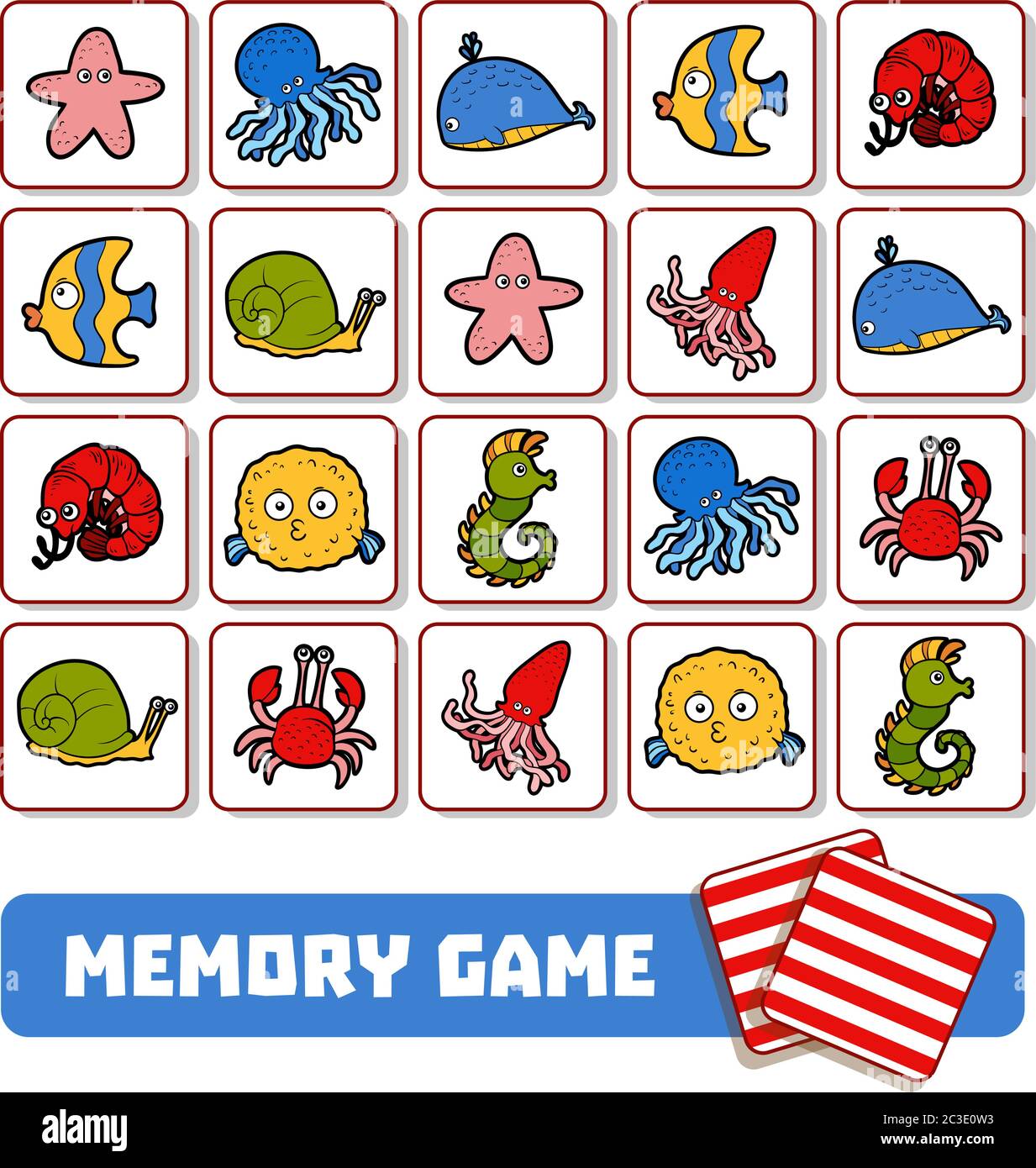 Juego de memoria para niños preescolares, tarjetas vectoriales con marinos Imagen Vector de stock - Alamy