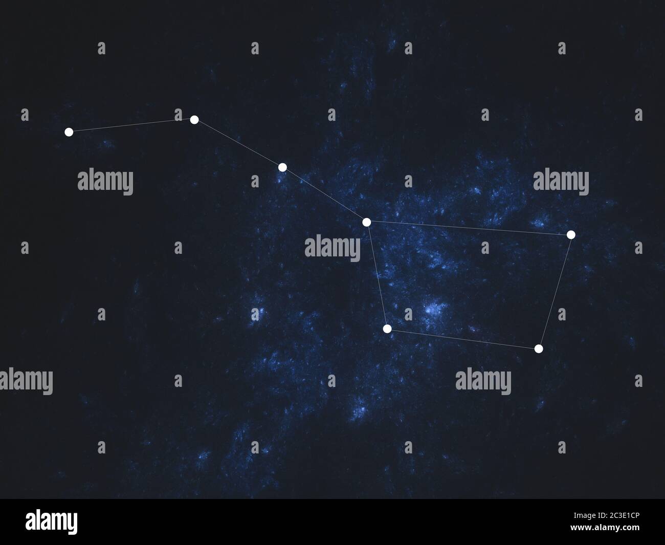 La constelación del Oso Grande (con líneas). Constelación de Dipper Grande sobre un fondo de cielo azul estrellado. Ilustración de la constelación mayor de Ursa Foto de stock
