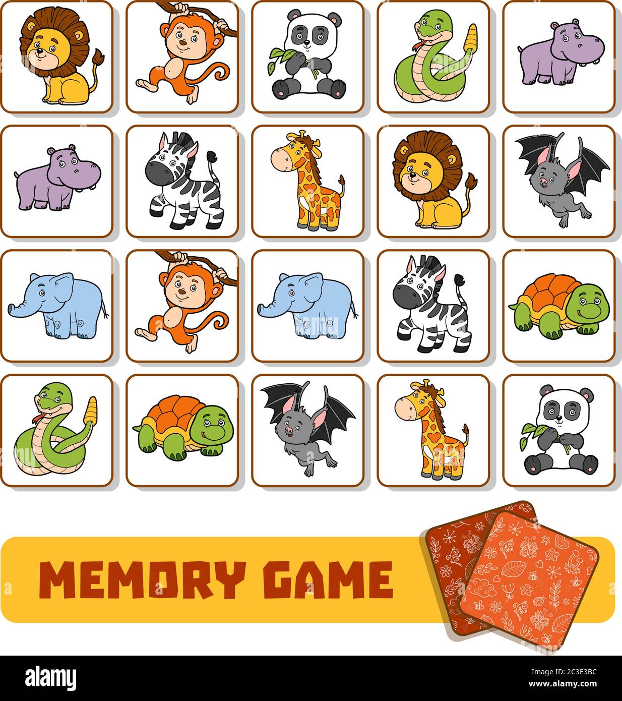 Juego de memoria para niños preescolares, tarjetas vectoriales con animales  de zoológico Imagen Vector de stock - Alamy