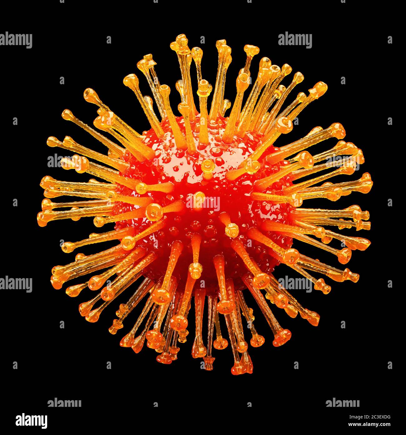 Color corona covid virus 19 sobre un fondo negro. Renderizado en 3D Foto de stock