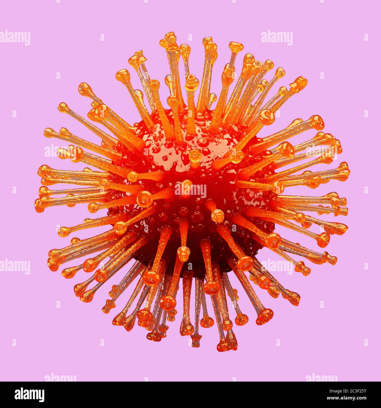 Color corona covid virus 19 sobre un fondo rosa. Renderizado en 3D Foto de stock