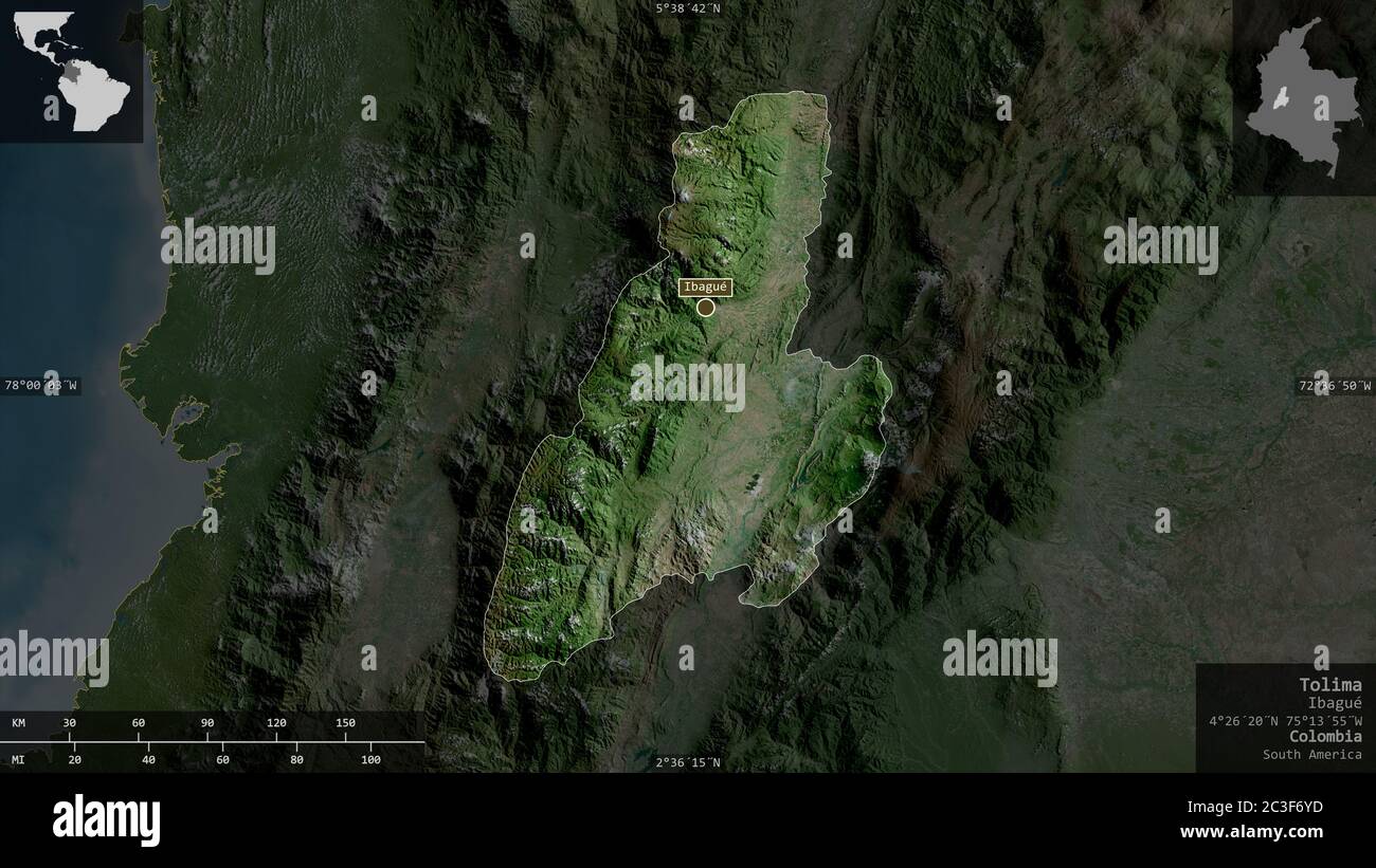 Tolima, departamento de Colombia. Imágenes por satélite. Forma