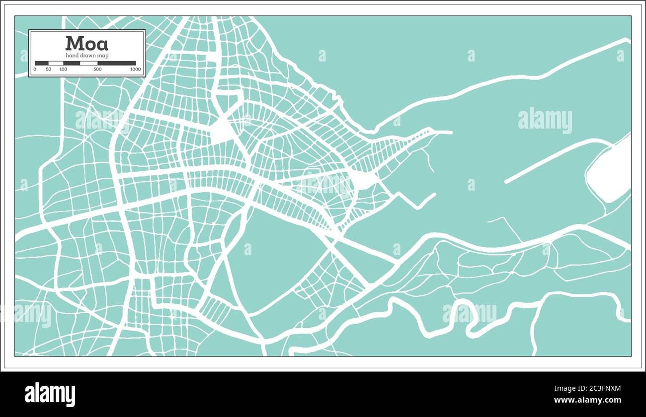 Mapa de la ciudad de MOA Cuba en estilo retro. Mapa de contorno
