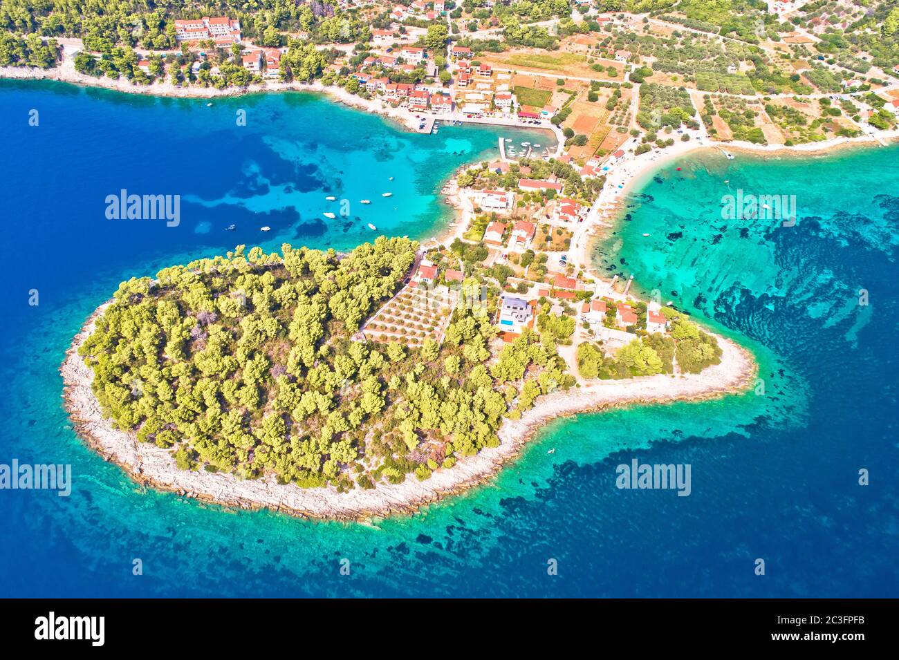 Vista aérea de Prizba en la isla Korcula Foto de stock