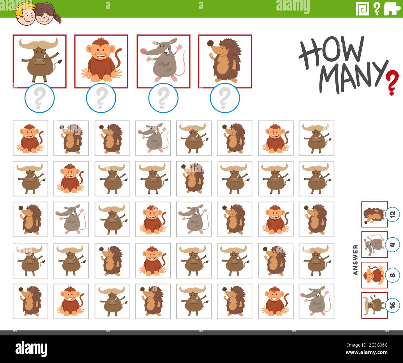 cuántos personajes de animales cuentan juego Foto de stock