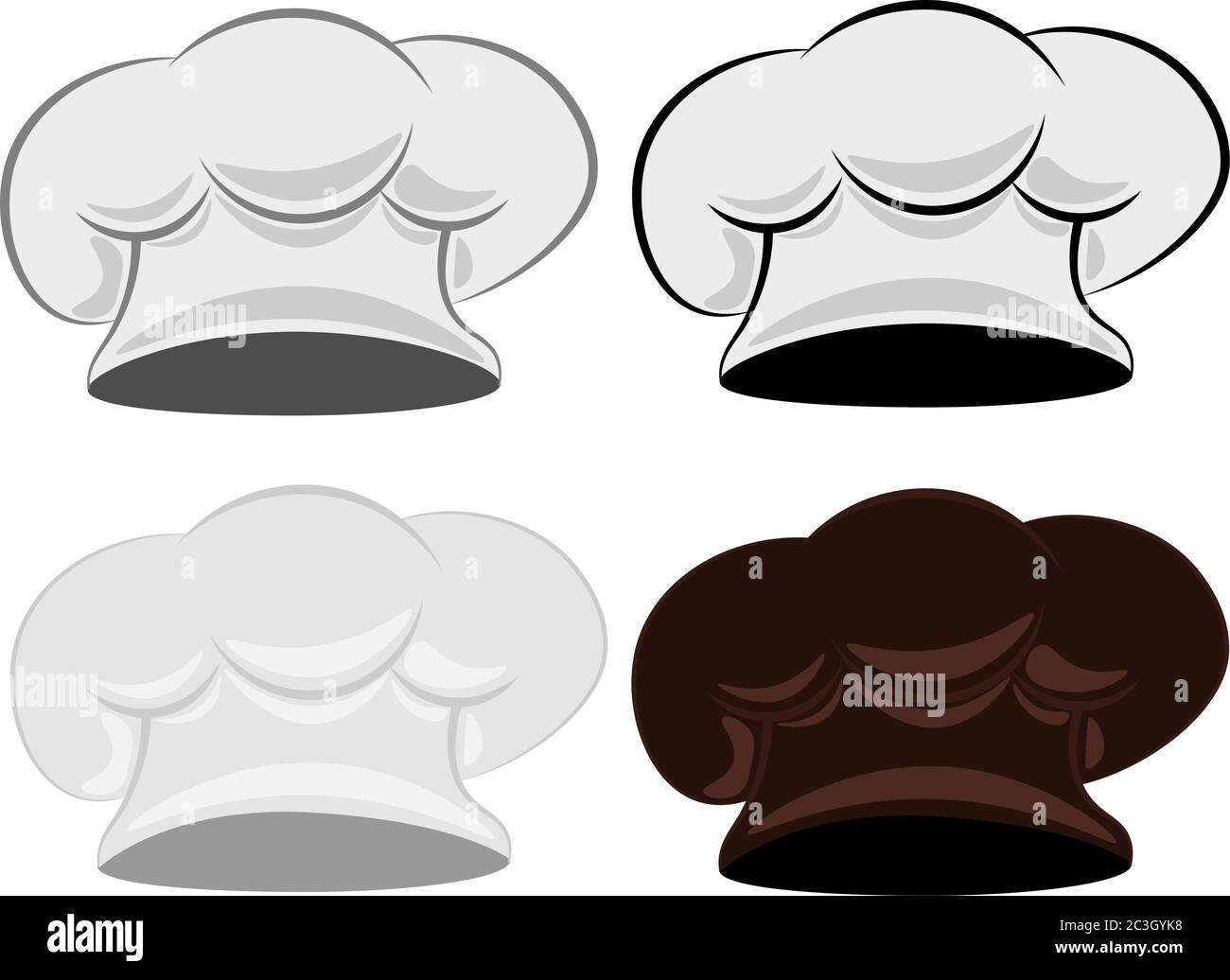 Sombrero de chef. Juego de cuatro sombreros de chef sobre un fondo blanco  aislado Imagen Vector de stock - Alamy