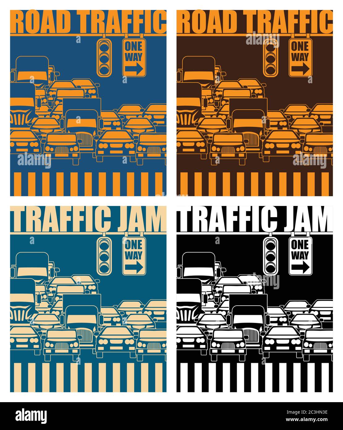 Ilustración de vectores estilizados sobre un tema de tráfico, transporte, atascos de tráfico en la hora punta, y la vida en la gran ciudad Ilustración del Vector