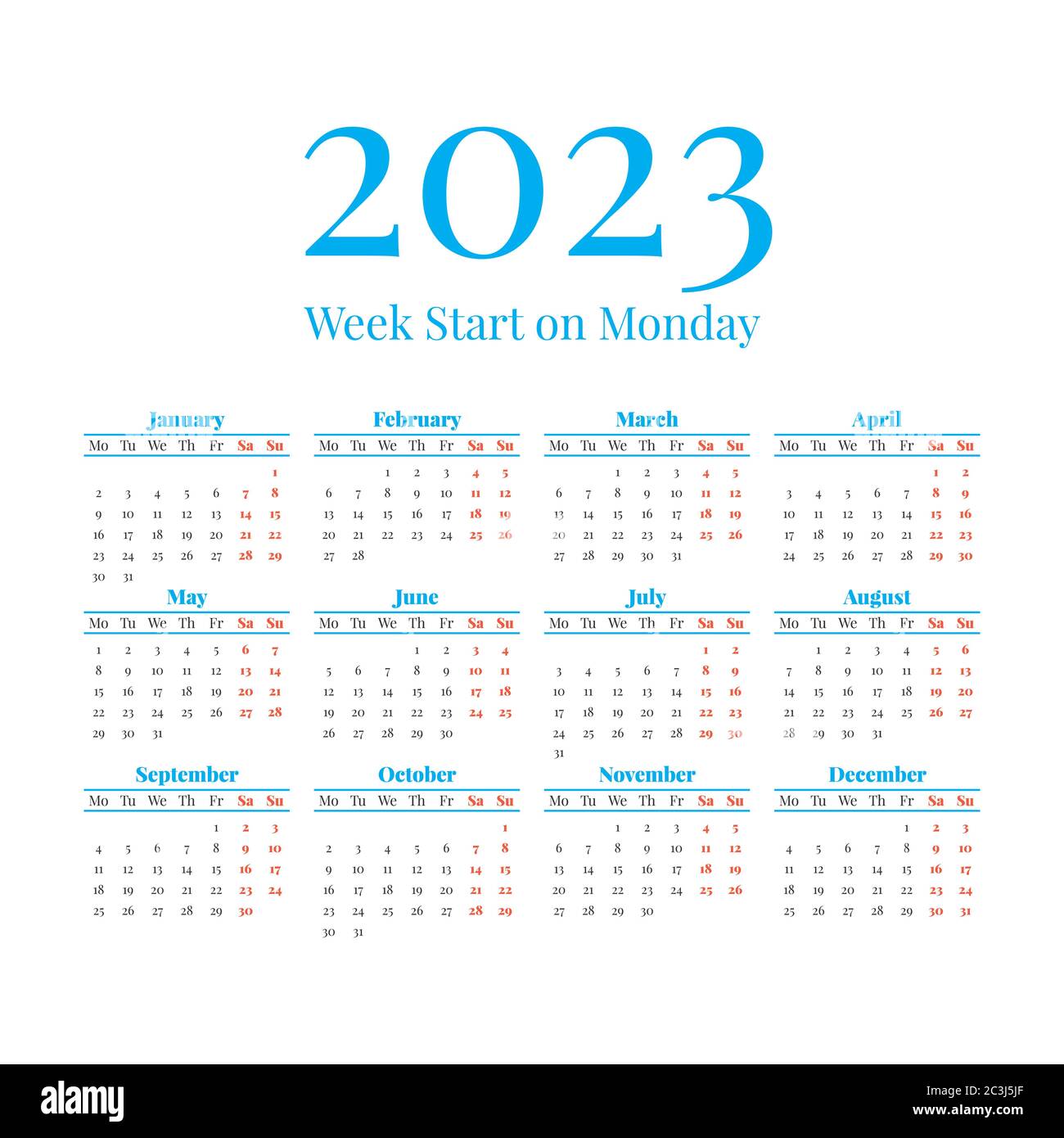 Calendario 2023 Con Las Semanas Comienzan El Lunes Imagen Vector De Stock Alamy 2935