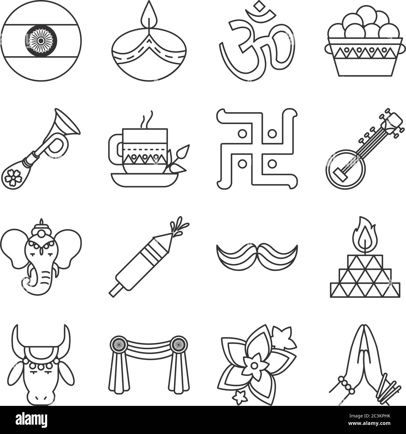 Estilo de línea India icono conjunto de diseño, la cultura de la India  viajes y asia tema ilustración vectorial Imagen Vector de stock - Alamy