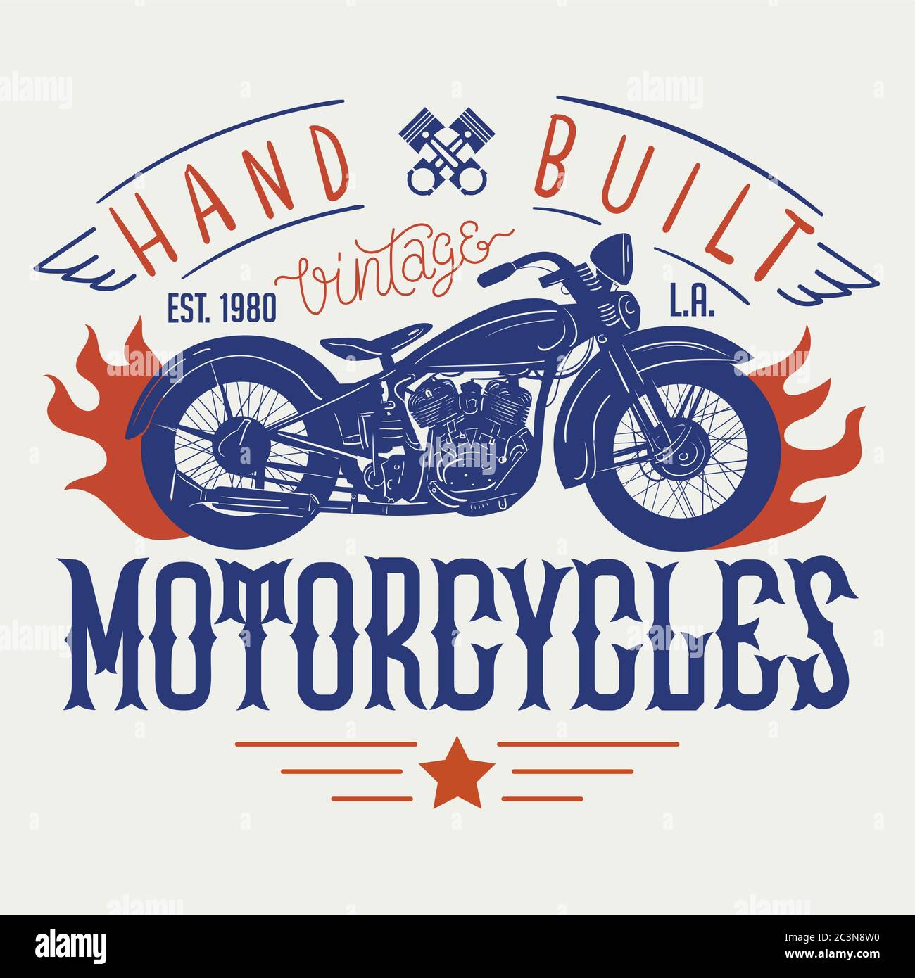 Motocicletas antiguas construidas a mano. Diseño de camiseta o póster con una ilustración de una antigua motocicleta Ilustración del Vector