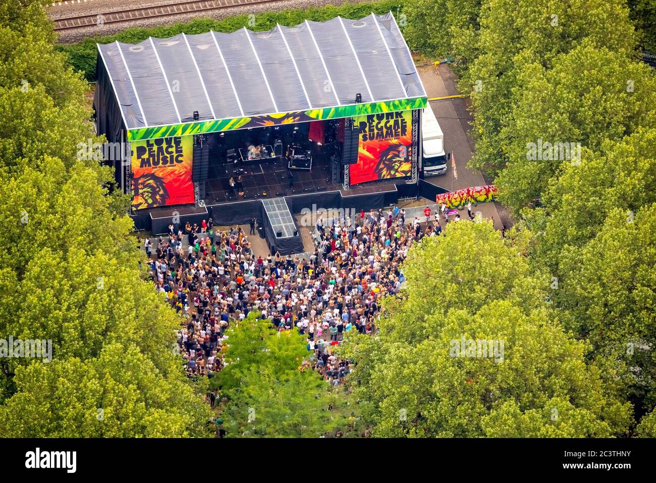 festival ruhr-reggae-verano, escenario, 21.07.2019, vista aérea, Alemania, Renania del Norte-Westfalia, Ruhr Área, Muelheim/Ruhr Foto de stock