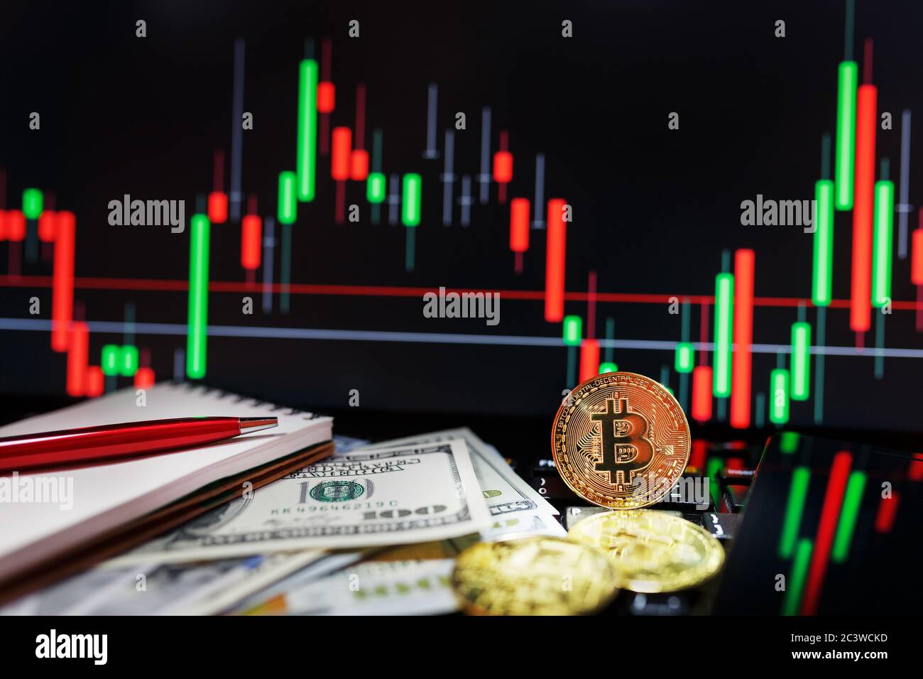 Criptomonedas de Bitcoin con dólares y una pantalla gráfica de un monitor de computadora en el fondo Fotografía de stock - Alamy Criptomonedas de Bitcoin con dólares y una pantalla gráfica de un monitor de computadora en el fondo Fotografía de stock - Alamy