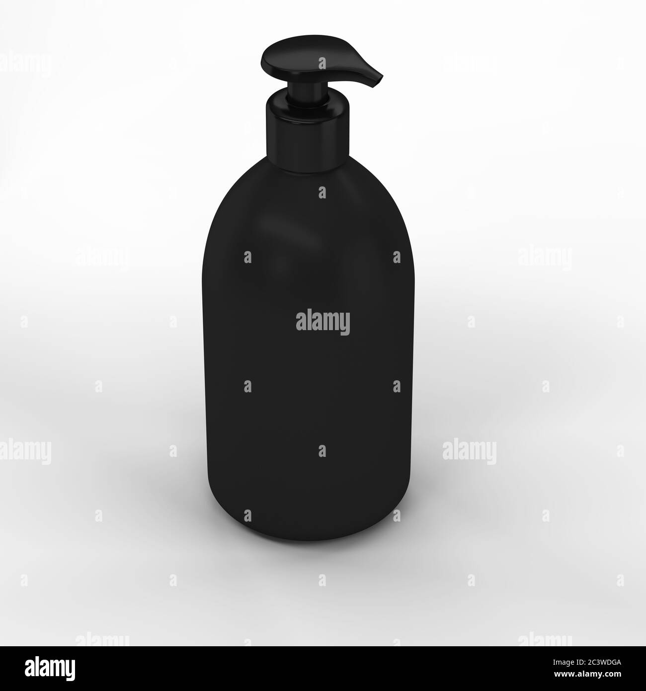 Botella de plástico negro con dispensador para cosméticos - Mockup.ilustración 3d Foto de stock