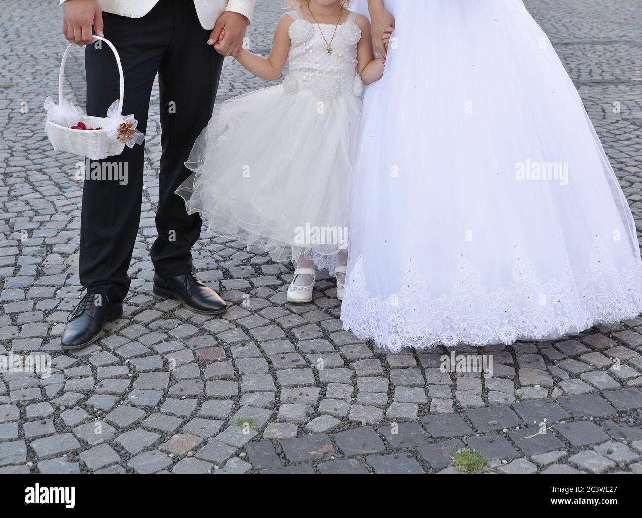 la novia está tomando una fotografía junto con los invitados a la boda Foto de stock