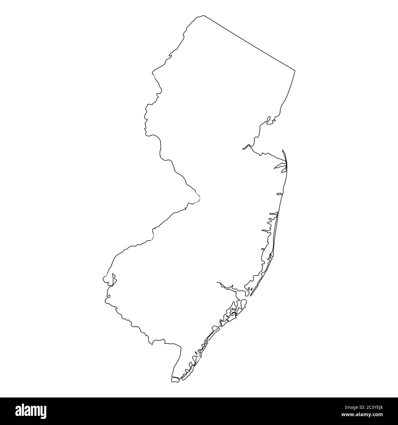 Mapas del estado de Nueva Jersey NJ. Mapa de contorno negro aislado sobre fondo blanco. Vector EPS Ilustración del Vector