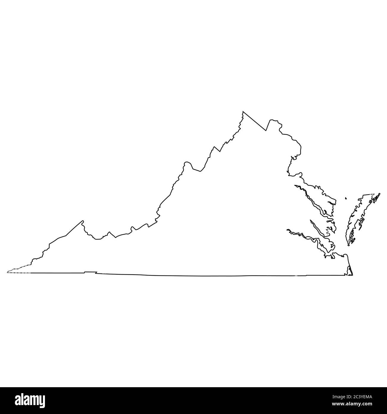 Mapa del estado de Virginia va EE.UU. Mapa de contorno negro aislado