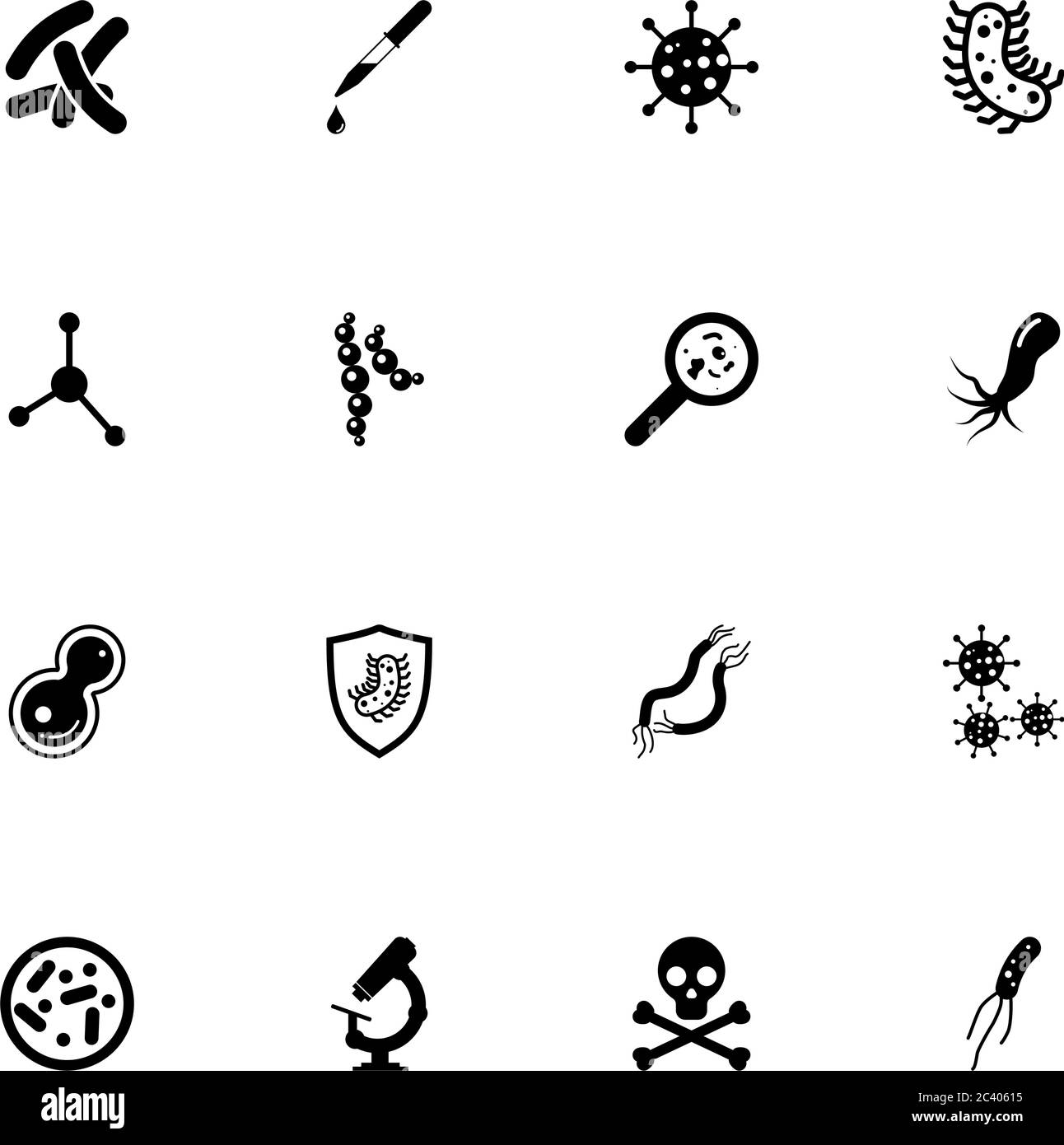 Icono de bacterias - expandir a cualquier tamaño - Cambiar a cualquier color. Perfect Flat Vector contiene iconos como, microscopio, cráneo, gusano, helminto, virus, células, Ilustración del Vector