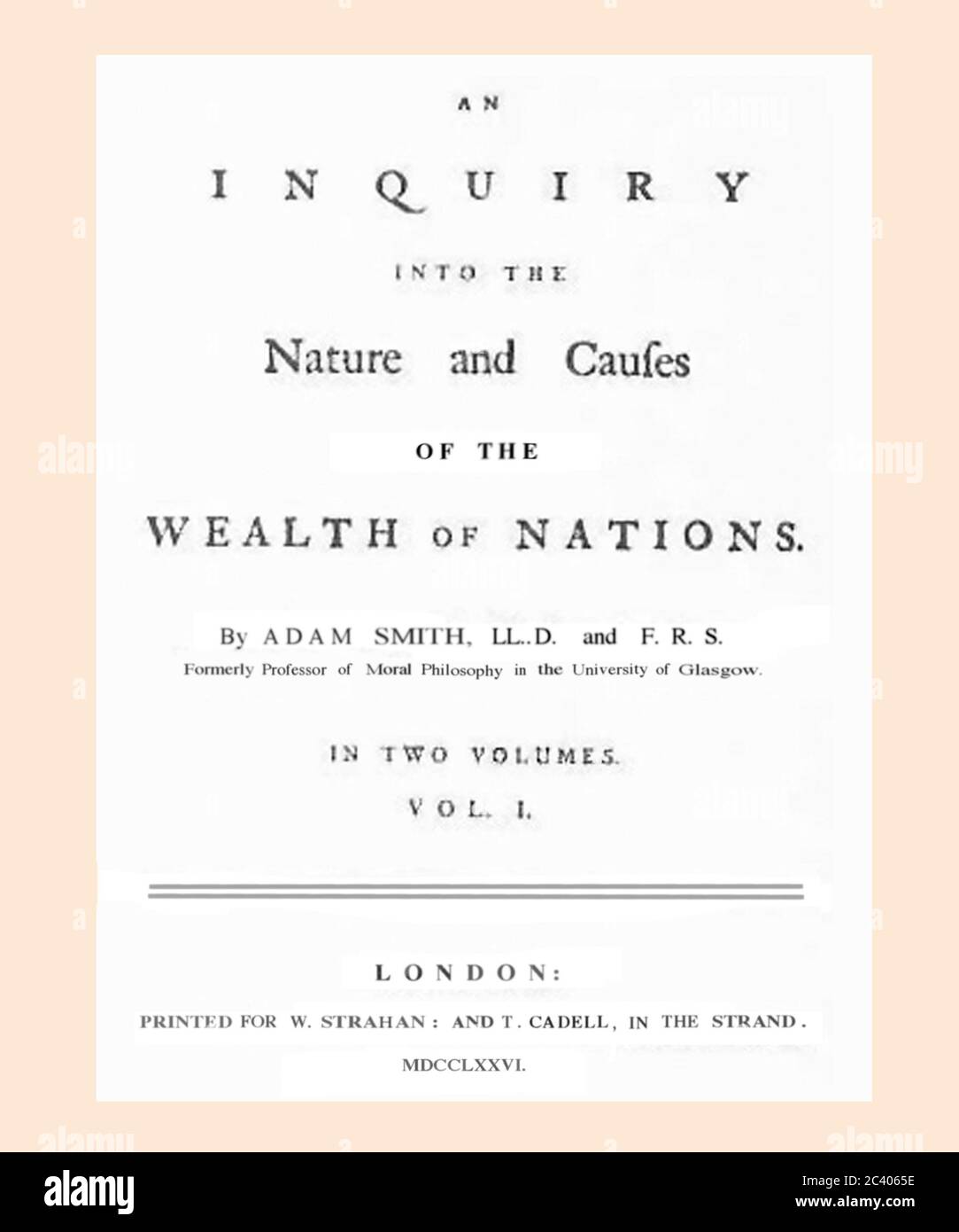Adam Smith riqueza de Naciones Título Página refrescada y resetear Foto de stock