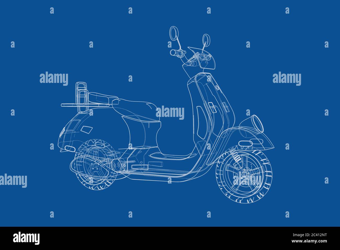Ilustración técnica de alambre-marco estilo clásico retro o scooter  eléctrico Blueprint sobre fondo azul. Presentación 3d Fotografía de stock -  Alamy