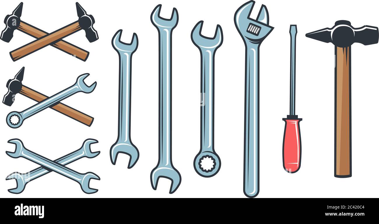 Herramientas mecánicas - llave de llave de destornillador Imagen Vector de  stock - Alamy