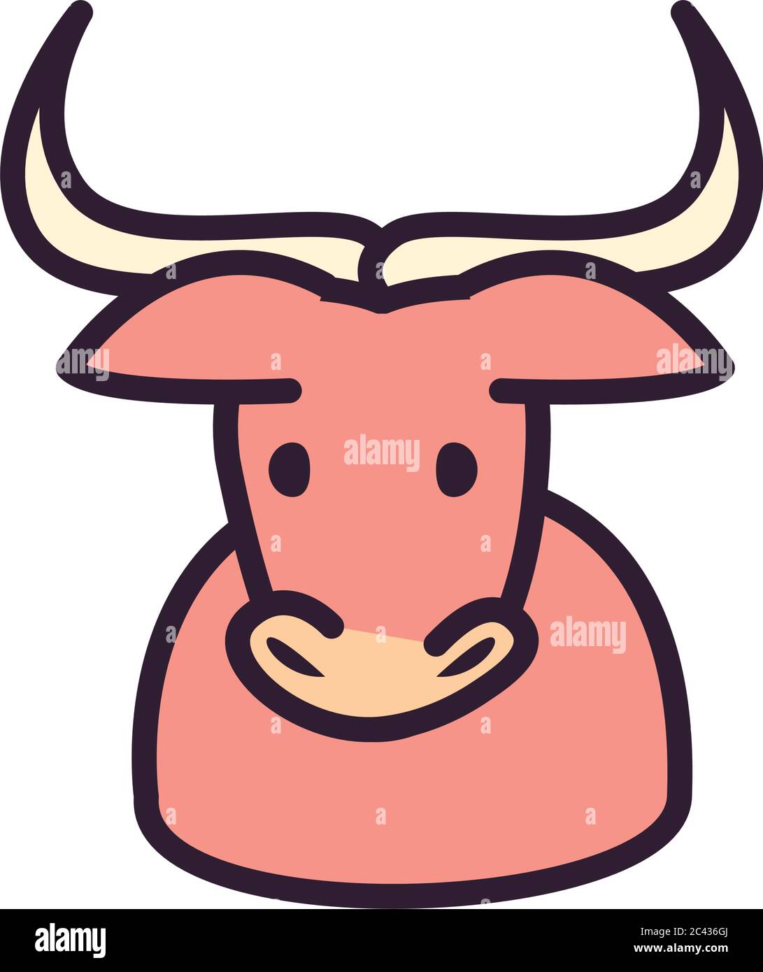 Lindo toro cabeza dibujos animados estilo relleno icono diseño, animales zoológico vida naturaleza y carácter tema ilustración vectorial Ilustración del Vector