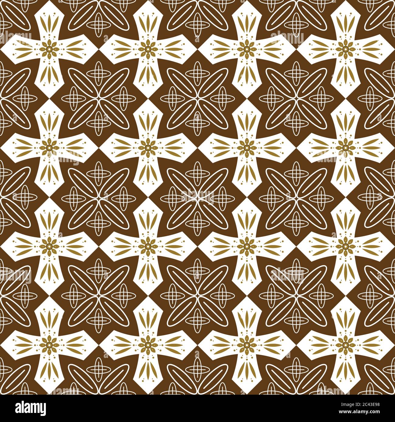 Diseño Kawung batik sencillo con motivo floral y color marrón sin costuras Ilustración del Vector