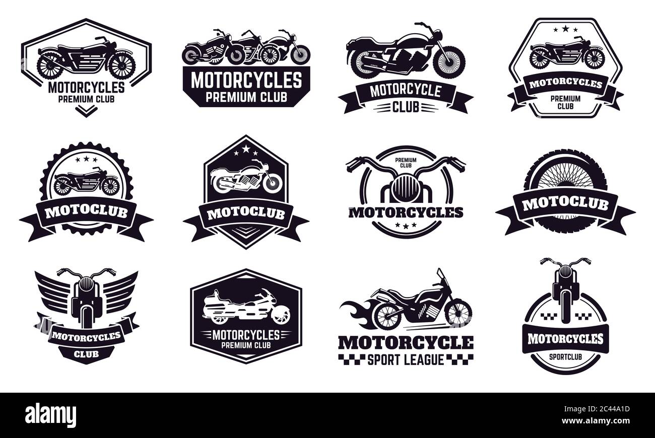 Tarjetas de moto. Emblemas del club de motocicleta retro, sello de  competición y moto, emblemas de motociclistas vector ilustración iconos  conjunto Imagen Vector de stock - Alamy