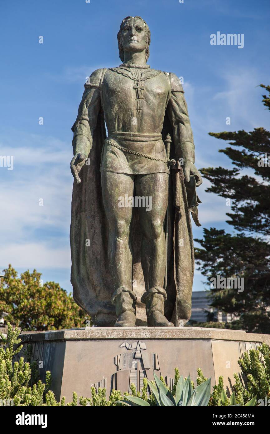 Estatua de Cristóbal Colón en San Francisco, California, Estados Unidos. Foto de stock