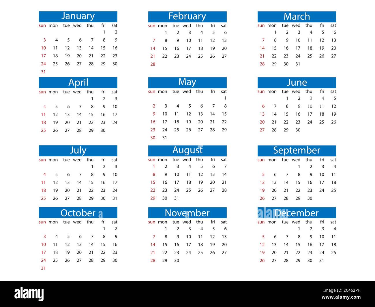 Calendario 2021 La Semana Comienza El Domingo Ilustración Vectorial Diseño Plano Imagen 