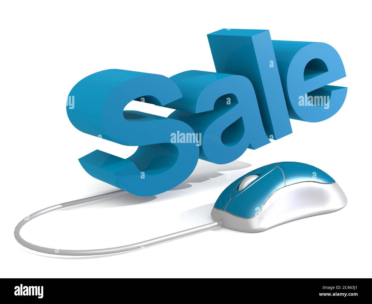 Venta word con blue mouse 3D rendering Foto de stock