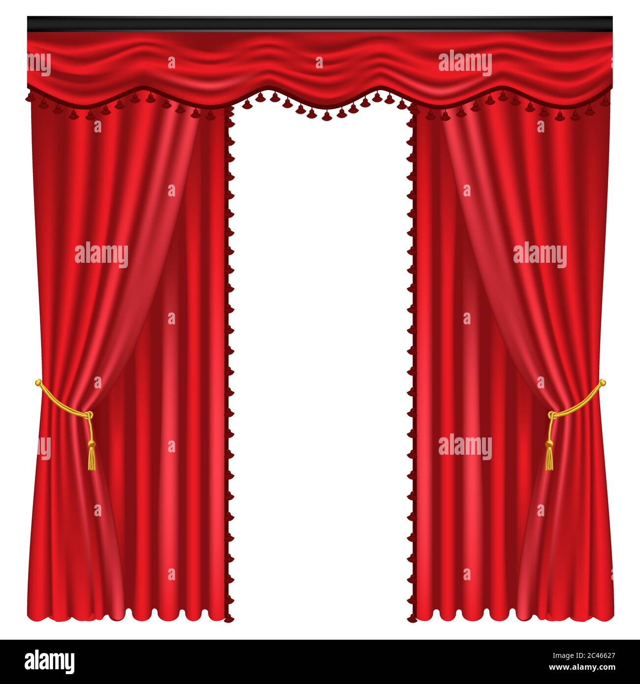 Cortinas de lujo y cortinas de color rojo sobre fondo blanco, realista ilustración vectorial Ilustración del Vector