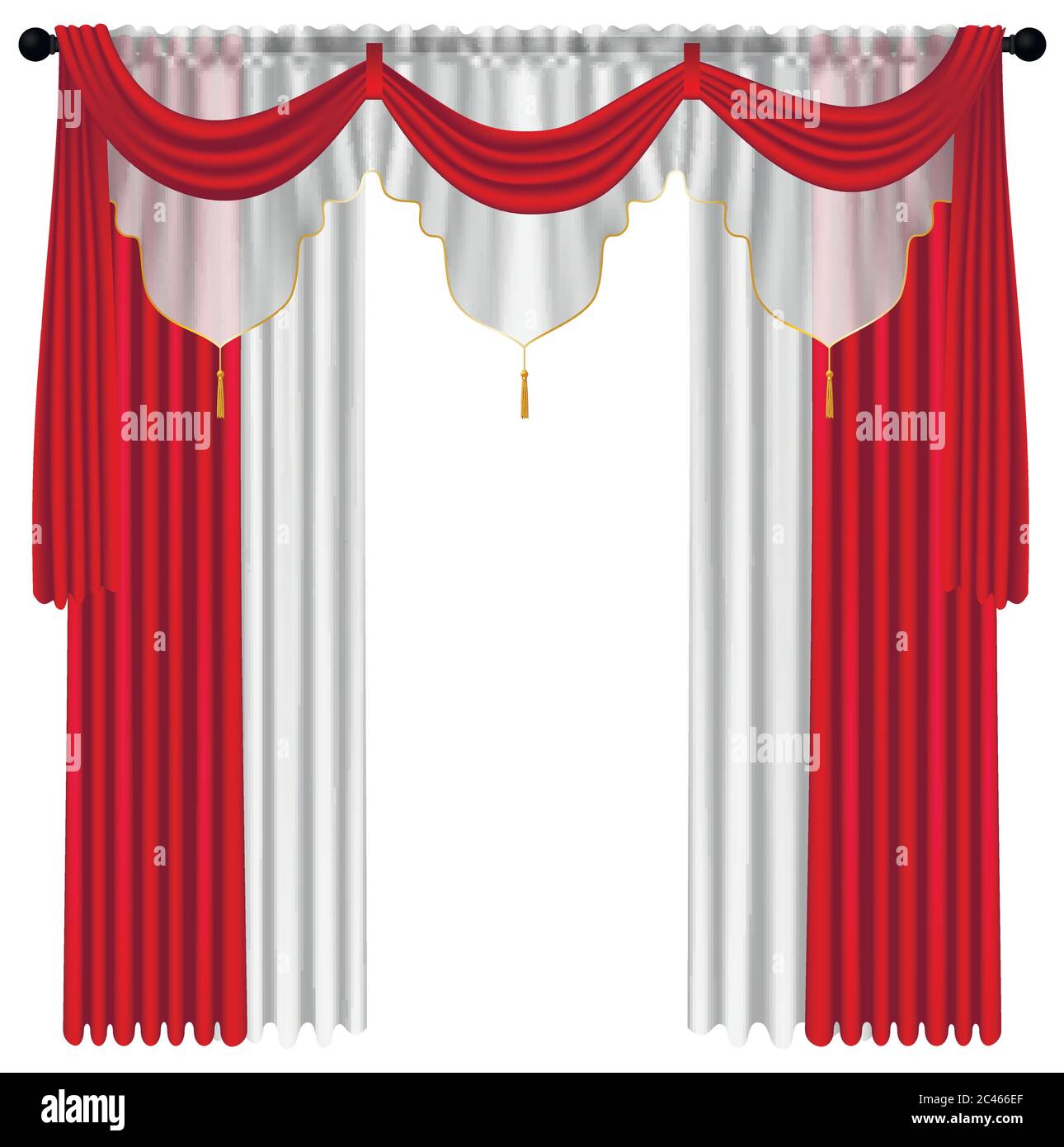 Cortinas de lujo y cortinas de color rojo sobre fondo blanco, realista  ilustración vectorial Imagen Vector de stock - Alamy
