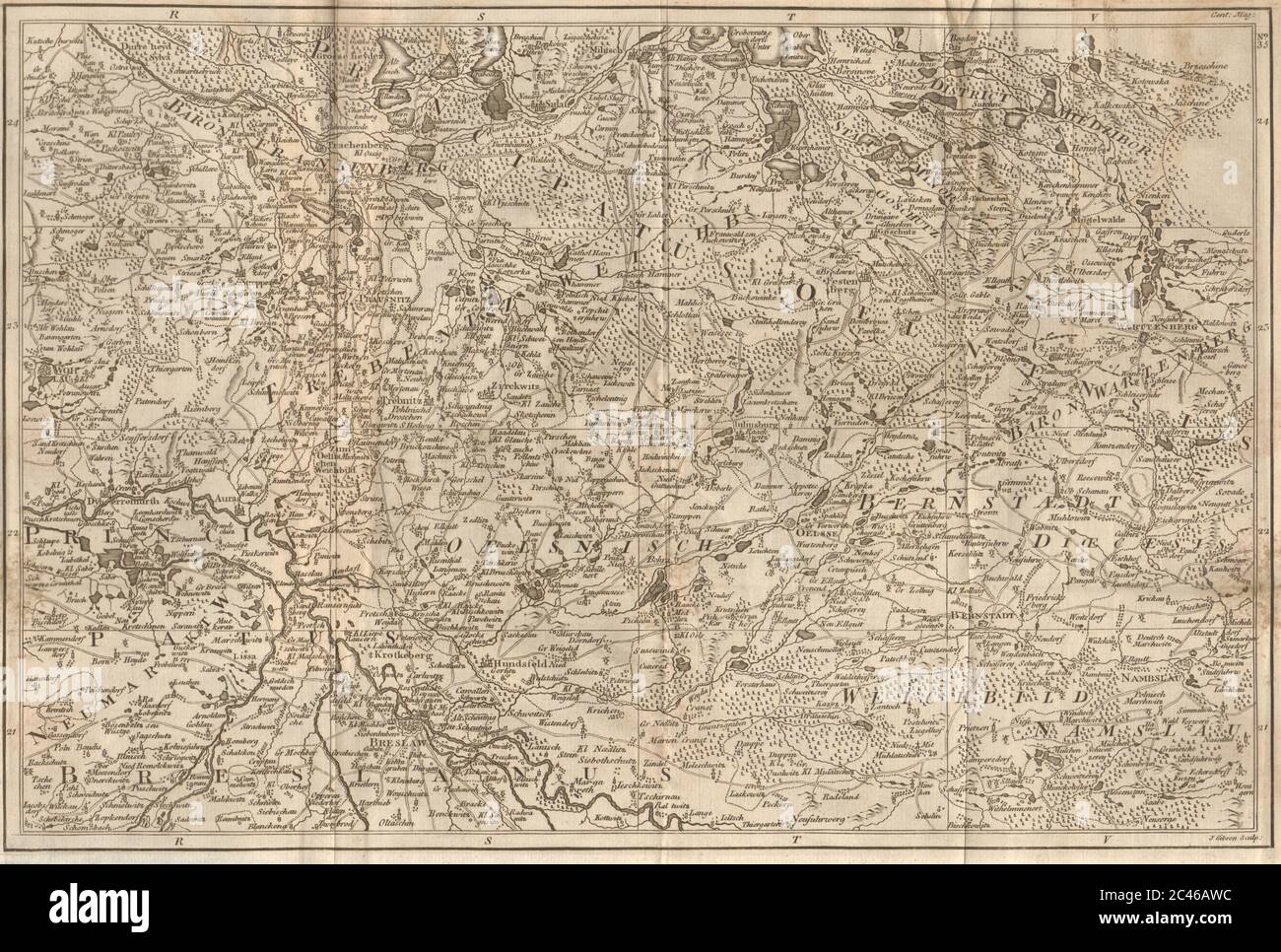 Baja Silesia oriental. Estanques Milicz de la vaca del Sycow de Wroclaw. Polonia. GIBSON 1761 mapa antiguo Foto de stock