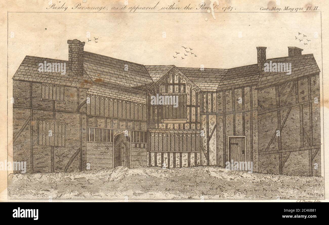Bexley Parsonage, como apareció en 1767. Londres 1788 antigua impresión antigua Foto de stock