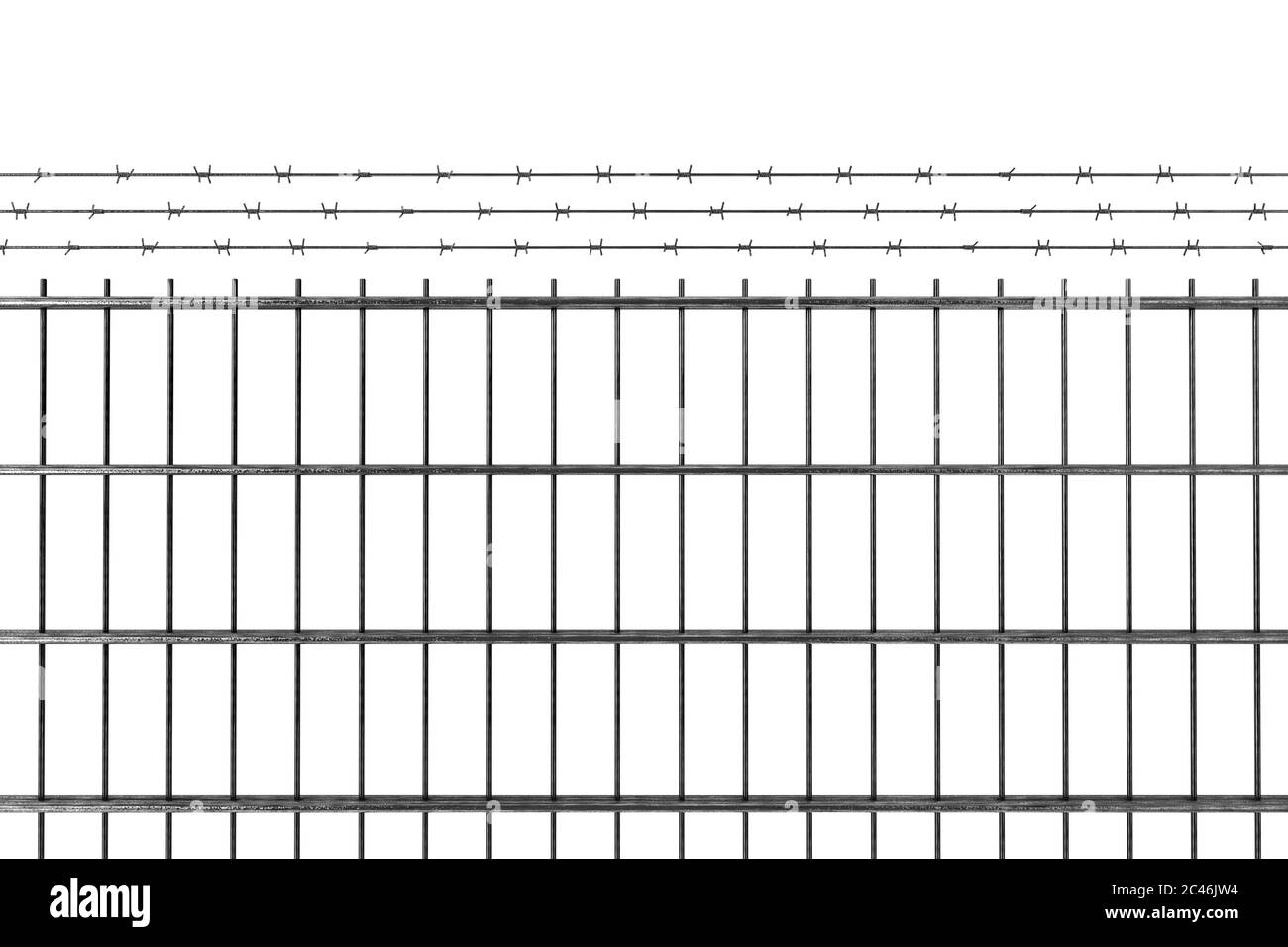 Concepto de área restringida. Metal Fence con alambre de barbado sobre  fondo blanco. Presentación 3d Fotografía de stock - Alamy