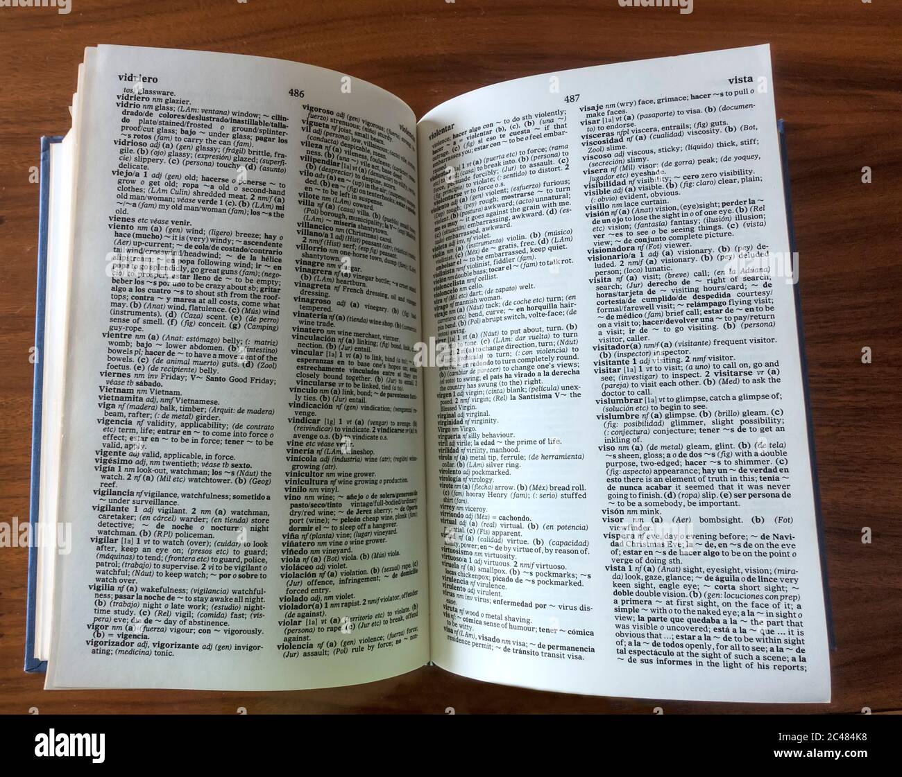 Páginas del diccionario inglés-español Foto de stock