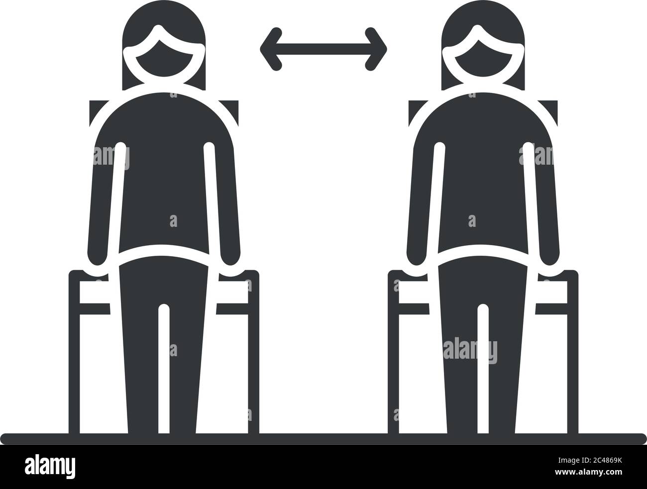 covid 19 coronavirus social distanciamiento físico sentado en una silla pública, brote propagación vector ilustración silueta estilo icono Ilustración del Vector