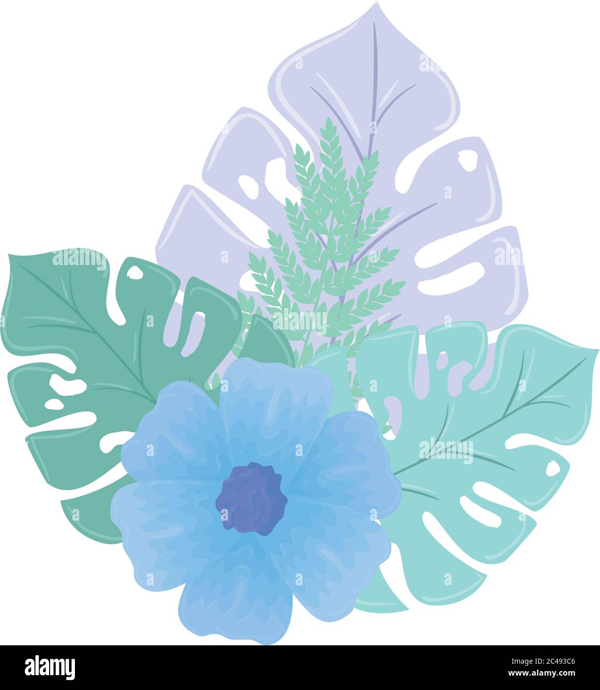 flores color azul pastel con hojas, concepto de naturaleza Imagen Vector de  stock - Alamy