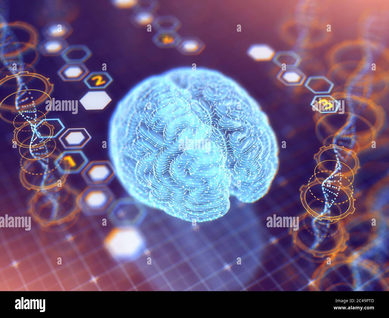Fondo del concepto de Inteligencia Artificial, Red neural modelada en el cerebro humano utilizando algoritmos de aprendizaje profundo para el análisis de datos, Resumen AI Foto de stock