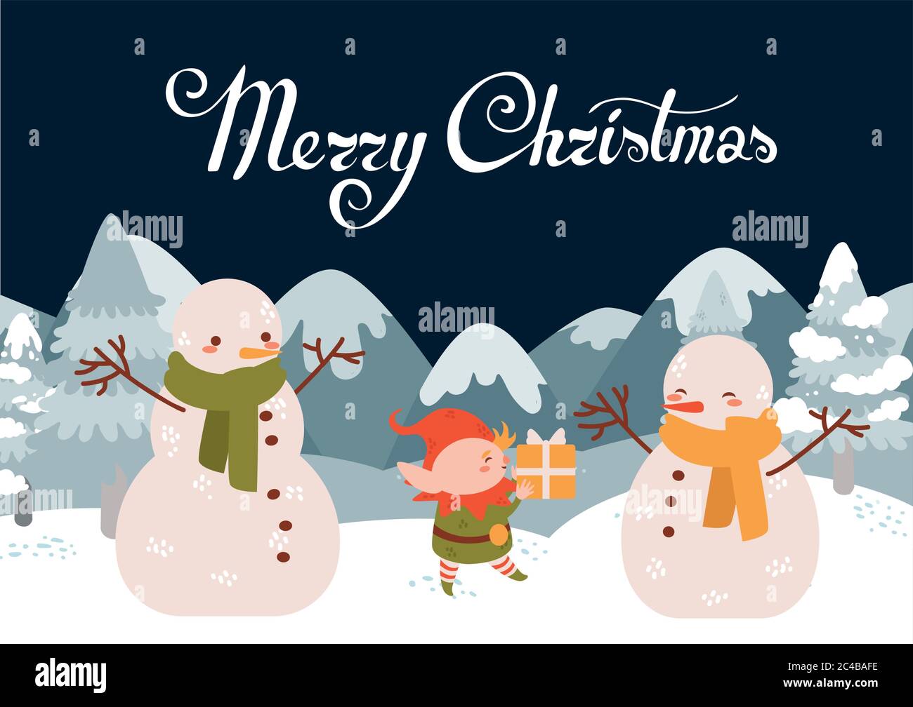 Dibujos animados planos lindos vectores de Navidad con muñecos de nieve. Paisaje de invierno Imagen Vector de stock - Alamy Dibujos animados planos lindos vectores de Navidad con muñecos de nieve. Paisaje de invierno Imagen Vector de stock - Alamy