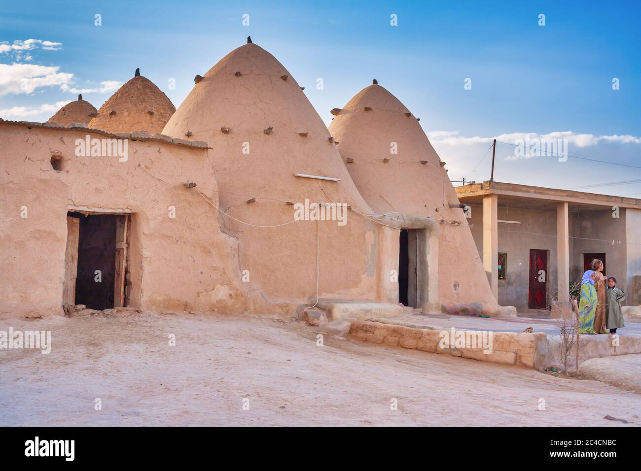Pueblo con casa tradicional de colmena construido de ladrillo y barro, pueblo de Srouj, Siria Foto de stock