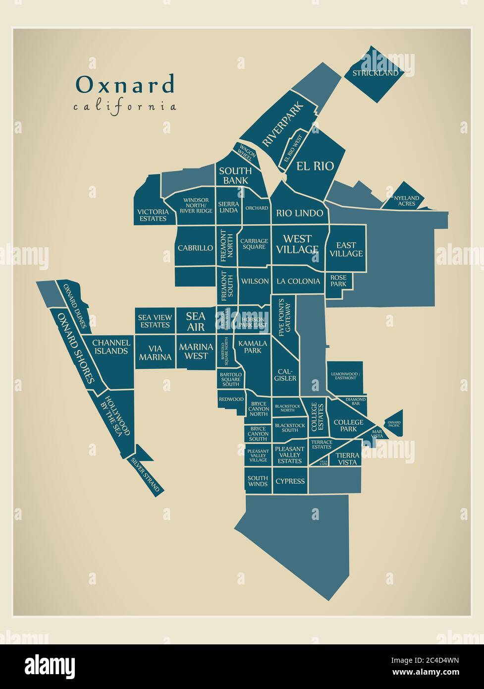 Mapa De Oxnard California Mapa De La Ciudad Moderna - Oxnard California Ciudad De Los Ee.uu. Con  Barrios Y Títulos Fotografía De Stock - Alamy