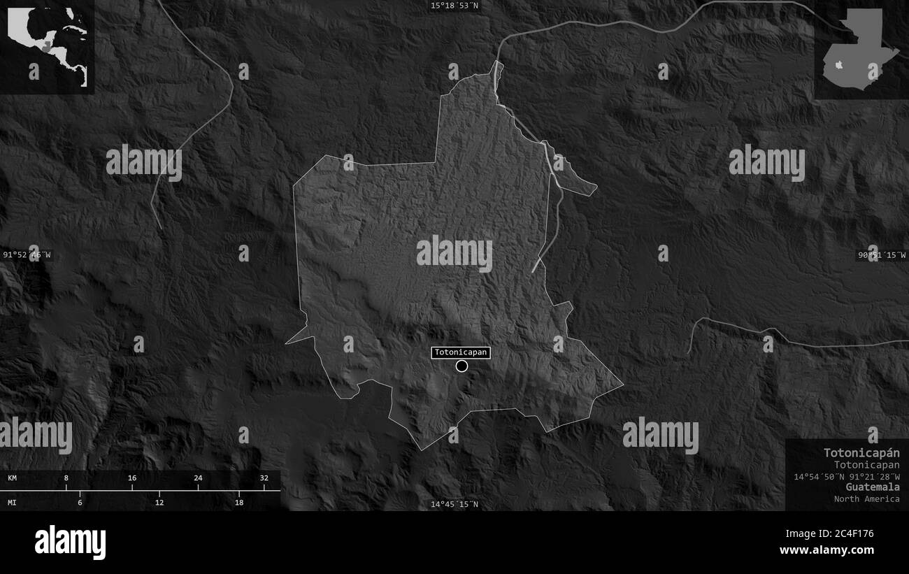 Totonicapán Departamento De Guatemala Mapa A Escala De Grises Con Lagos Y Ríos Forma 5188