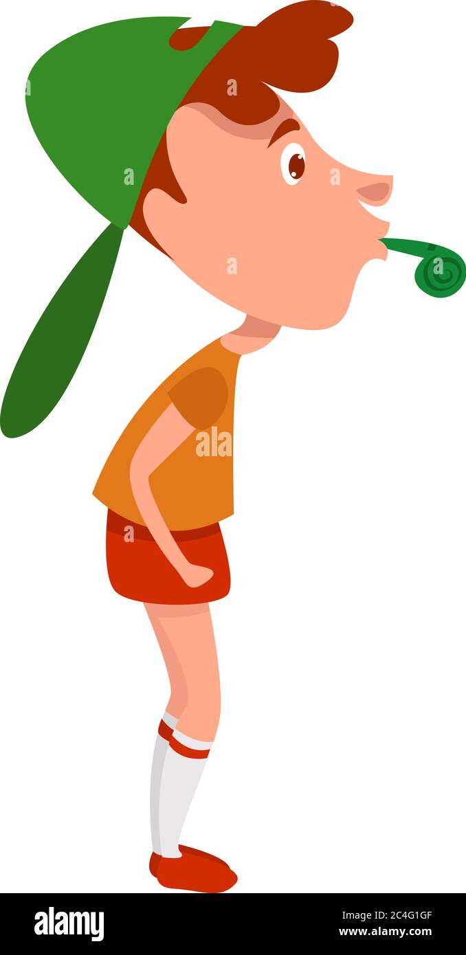 Niño con silbato, ilustración, vector sobre fondo blanco Imagen Vector de  stock - Alamy