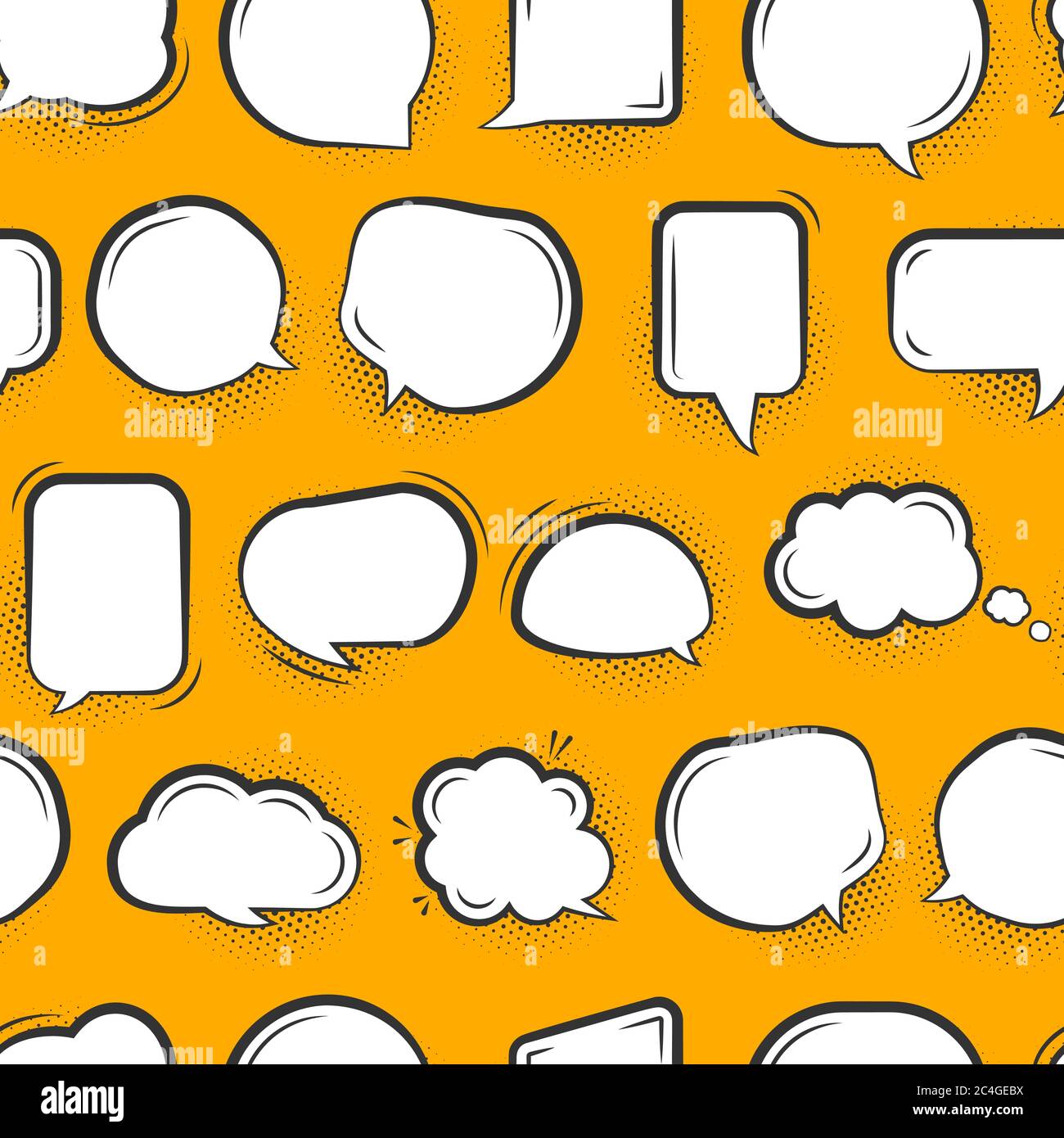 Habla jabón burbuja sin costuras patrón. Pop arte fondo sin límites con  blanco plano caricatura hablar, mensaje signo. Plantilla cómics graciosos.  Repetir ornamento para papel, tela, impresión. Ilustración vectorial Imagen  Vector de
