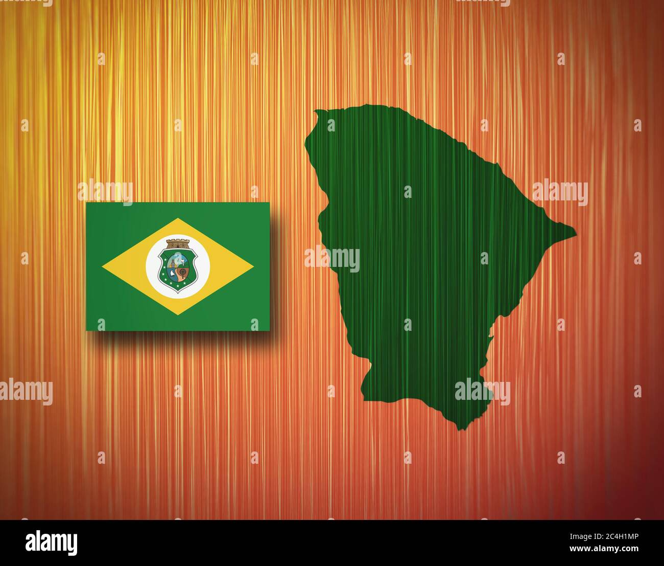 Mapa y bandera de Ceara, Brasil, sobre fondo de madera, ilustración 3D