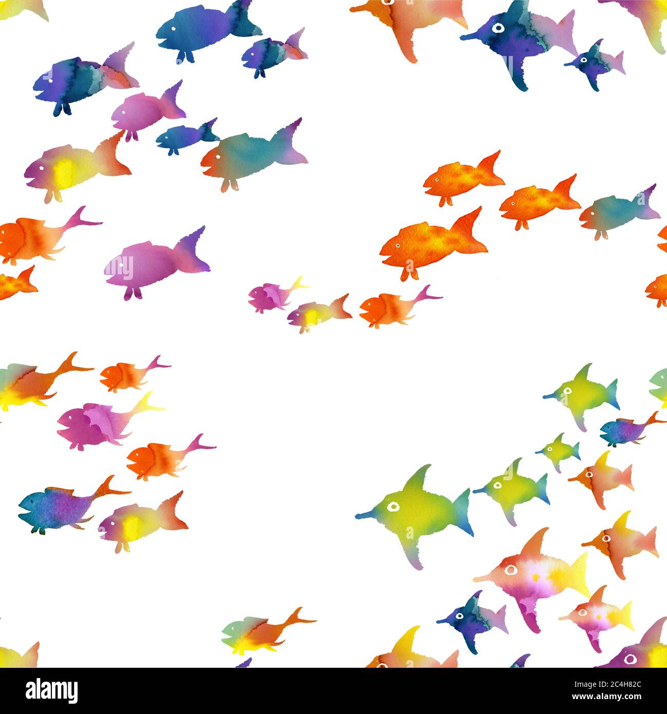 dibujo de acuarela con peces acuarela de colores hechos a mano Foto de stock